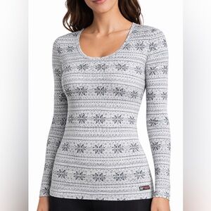 32Degrees Heat Women ThermalLong Sleeve Scoop Neck TopGray Snowflake Small(A233)